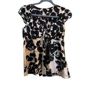 Milly Silk Babydoll Blouse Cap Sleeve Black Floral Size 2 Y2K Office Whimsy goth